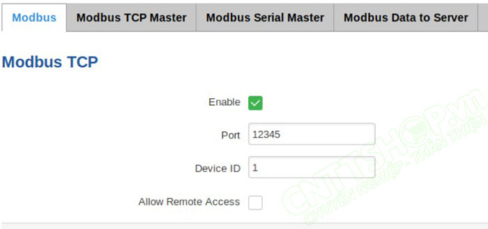 bật Mudbus TCP trên thiết bị Slave