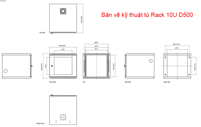 Bản vẽ kỹ thuật tủ Rack 10U D500