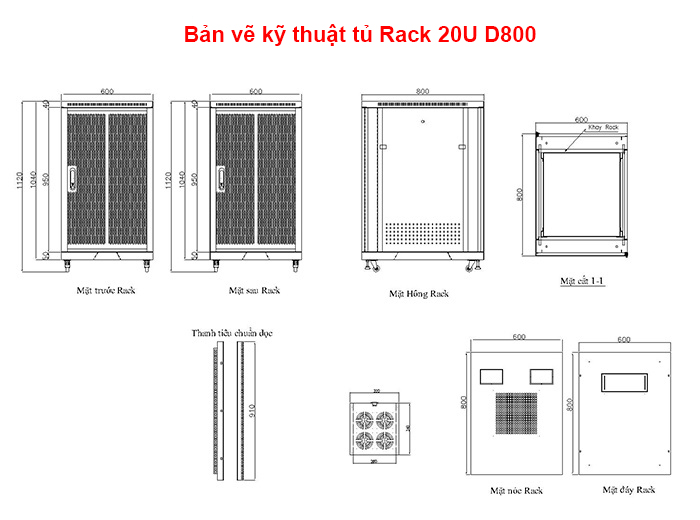 Bản vẽ kỹ thuật tủ Rack 20U D800