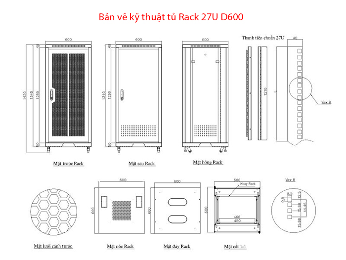 Bản vẽ kỹ thuật tủ Rack 27U D600