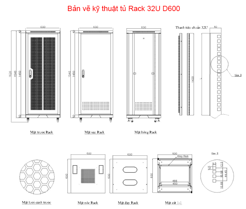 Bản vẽ kỹ thuật tủ Rack 32U D600