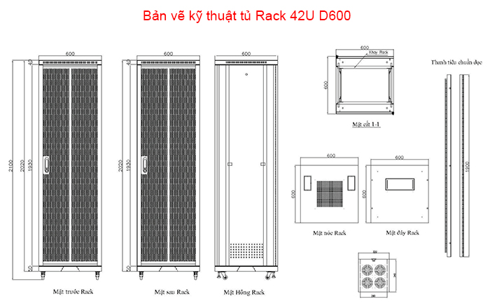 Bản vẽ kỹ thuật tủ Rack 42U D600