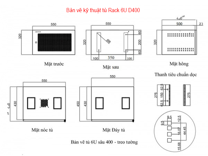Bản vẽ kỹ thuật tủ Rack 6U D400
