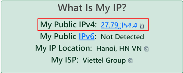 Sử dụng công cụ để kiểm tra IP Public của mình