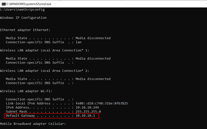 Địa chỉ IP Default Gateway