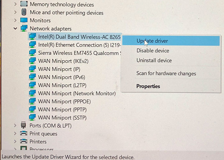 Update driver card mạng Network adapters