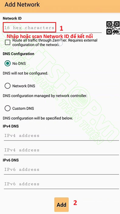 nhập các thông số network để add thiết bị vào
