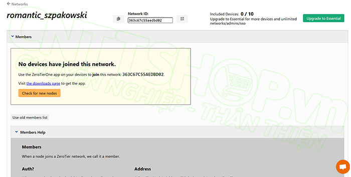 giao diện web của zerotier network