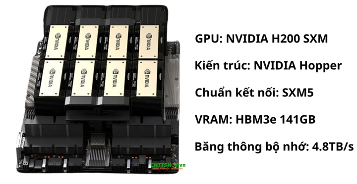 NVIDIA H200 là GPU AI mạnh nhất, được thiết kế tối ưu cho LLM (Large Language Models), Generative AI và HPC. Sở hữu VRAM HBM3e lớn hơn và băng thông cao hơn 43% HBM3